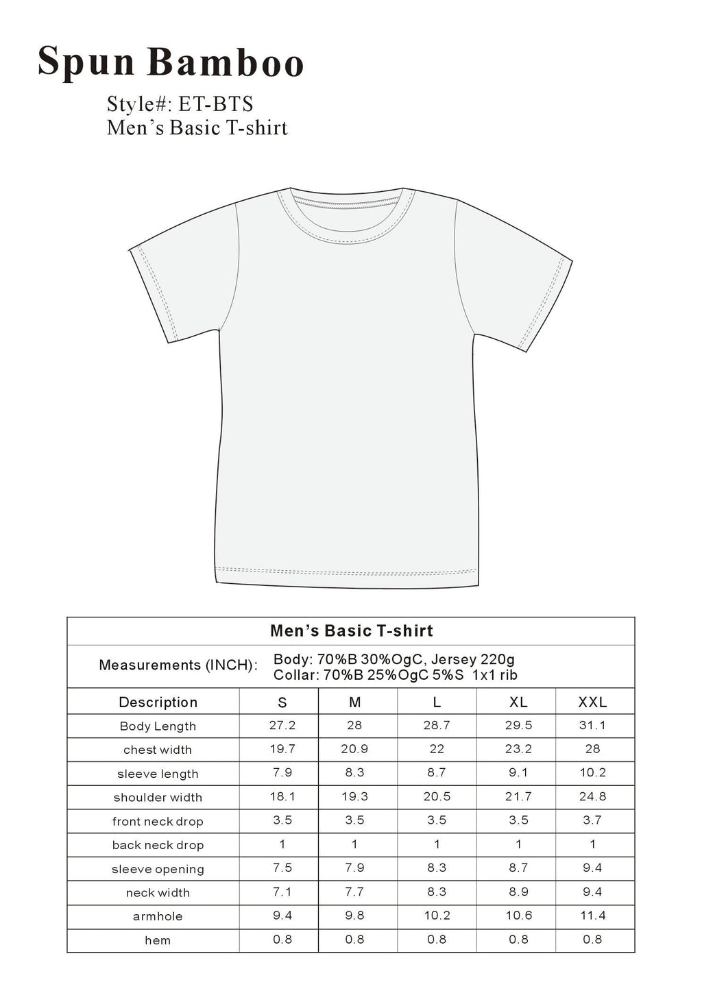 Men's Bamboo T-Shirt — Organic Cotton Blend, Classic Cut